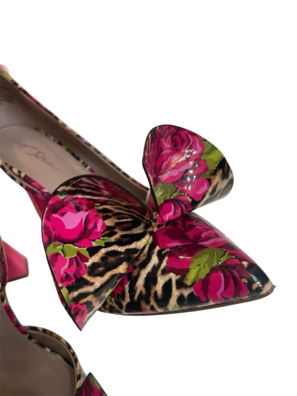 Betsy Johnson Noble Bow Pump Pink Leopard patent Leather Sculpted Bow size 10M - Picture 5 of 8